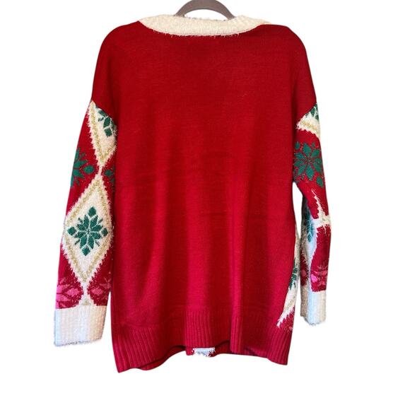Ugly Christmas Cardigan Sweater - Reindeer Argyle Print Red Size Medium - Picture 2 of 7